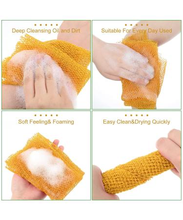 2 Piece African Net Bath Sponge Set - Exfoliating Long Body Scrubber & Back Washcloth (Yellow) - Perfect for Daily Use & Stocking Stuffers - Buy Online on SooperMarket.com