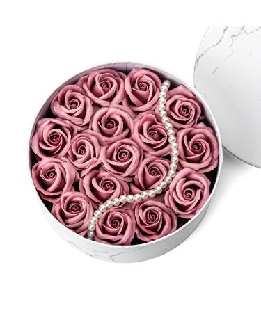 Luxury Beautiful Flora Scented Roses/Carnation Flower Bath Soap With Stem Flower Soap in 7.87 inches Round Gift Box Gift for Birthday/Valentine's Day/Mother's Day(White Pink)