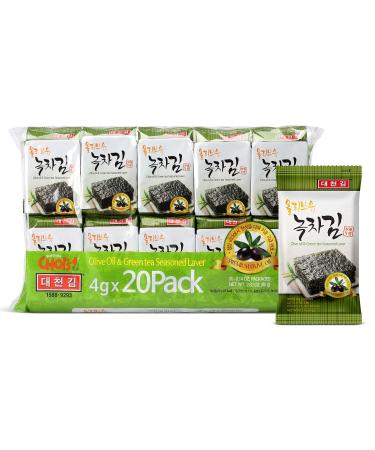 Daechun(Choi's1) Seaweed Snacks, (Pack of 20), Original, Sea Salt, Green Tea Powder, Vegan, Keto, Gluten Free, Product of Korea