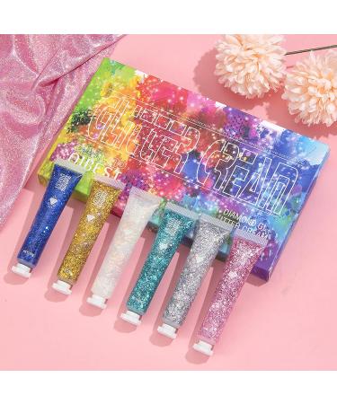 6 Colors Glitter Gel Set for Eyes, Hair, Nails - Sparkling Mermaid Holographic Sequins - Festival & Halloween Makeup Kit - Buy Online on SooperMarket.com