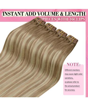 Youngsee Clip In Extensions - Real Hair Ombre 50cm Balayage Medium Brown & Platinum Blonde - 120g 7pcs - Premium Quality Hair Extensions - Buy Online on SooperMarket.com