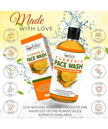 Herblov Turmeric Face Wash 4oz - Natural Anti Aging Exfoliating Cleanser for Acne Scars & Sun Damage - Buy Online on SooperMarket.com