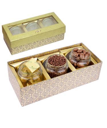 Jaiccha Ghasitaram Chocolate Hamper- Box with 3 Jars of Chocolate Coated Almonds Rice Crispies and MEWA Bites |Gift for Diwali Holi Rakhi Valentine Christmas Birthday Anniversary Her Him|