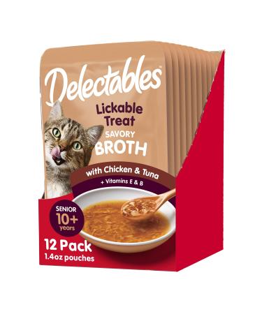 Hartz Delectables Savory Broths Lickable Wet Cat Treats for Adult & Senior Cats, Multiple Flavors Senior 10+ Chicken & Tuna 12 Count
