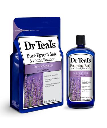 Dr. Teal's Epsom Salt Soaking Solution and Foaming Bath with Pure Epsom Salt Combo Pack, Lavender