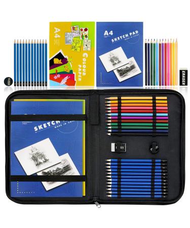 LUCYCAZ Drawing Kit - Art Supplies for Kids 9-12  Travel Drawing Set Includes Drawing Pad  Origami Paper  Sketch and Colored Pencils  Eraser and Sharpener. Sketch Kit for Kids  Teens and Adults