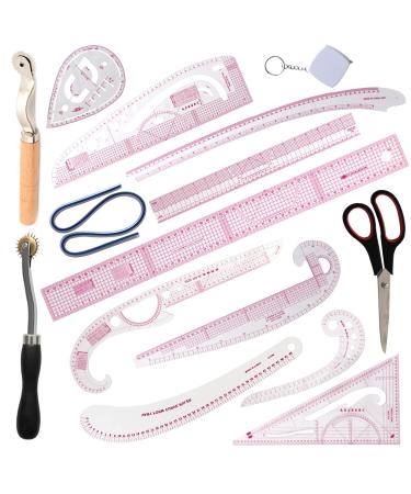 HLZC French Curve Ruler for Pattern Making, 15 Pieces Clear Sewing Ruler Set for Beginners Tailors Designers