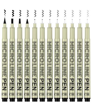 Micro-Pen Fineliner Ink Pens 12 Pack Black Micro Fine Point Drawing Pens Waterproof Archival Ink Multiliner Pens for Artist Illustration Sketching Technical Drawing Anime Manga Scrapbooking