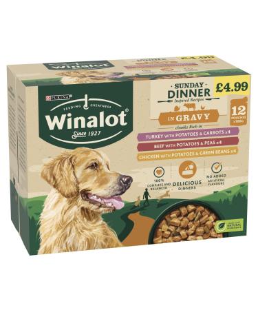 WINALOT Sunday Dinner Chunks in Gravy Adult Dog Wet Food 4 x12 x 100g PMP Pouches