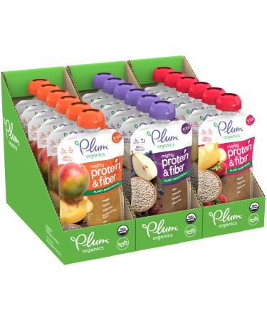 Plum Organics | Mighty Protein & Fiber | Organic Baby Food Meals 12+ Months | Variety Pack | 4 Ounce Pouch (Pack Of 18)