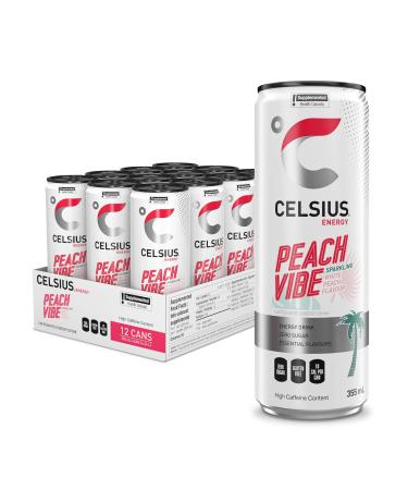 CELSIUS Sparkling Peach Vibe Zero Sugar Energy Drink 335ml (Pack of 12)