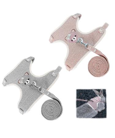 Lumenty 2 pieces of adjustable leash for rabbits breathable west harness 1.20 m dishes and leash for dwarf rabbits for bunnies cat little pet walking