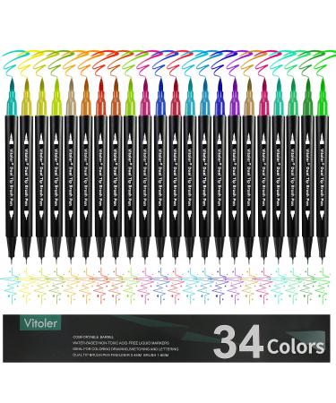 Vitoler Dual Tip Brush Markers Colored Pen,Fine Point Journal Pens & Colored Brush Markers for Kid Adult Coloring Drawing Planner Calendar Art Projects(34 Colors Pen)