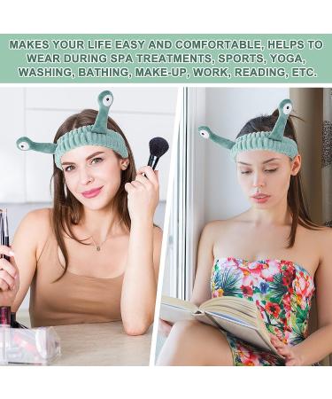 Snail Cartoon Spa Headband | Soft Coral Fleece Wraps for Women | Green Facial Makeup Hair Band - Buy Online on SooperMarket.com
