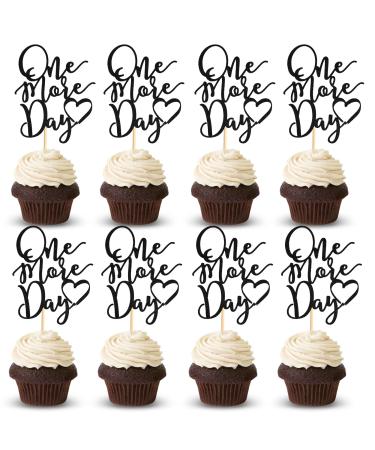 Arthsdite 24Pcs One More Day Cupcake Toppers Glitter Wedding Rehearsal Dinner Cupcake Picks Decoration for Wedding Countdown Theme Party Cake Decorations Supplies - Black Glitter