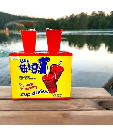 Big T Sugar-Free Cup Drinks - Orange & Raspberry 24 Bulk Pack with Paper Straws - Buy Online on SooperMarket.com