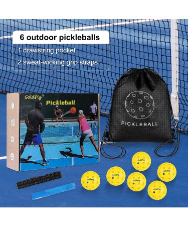 Yellow Outdoor Pickleball Balls 6-Pack - High Bounce & Durable with 40 Holes - Ideal for All Pickleball Paddles - Includes Carry Bag & Handle Straps - Buy Online on SooperMarket.com