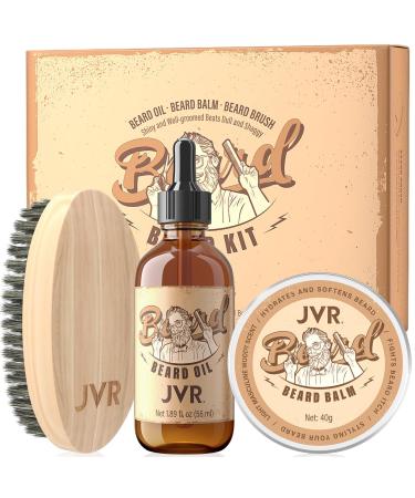 Bart care set for men JVR beard care with beard oil beard balm and beard brush fragrance beard glossy gift beard smoothing moisture & styling & healthy high -quality bare set (yellow)