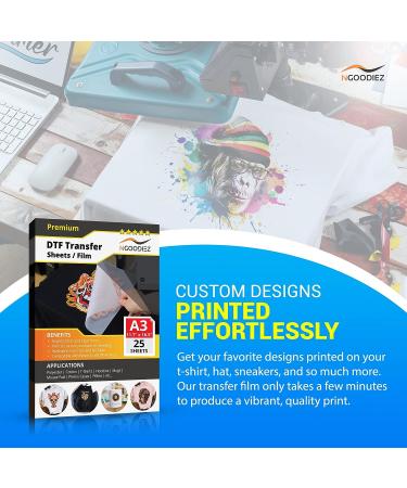 NGOODIEZ DTF Transfer Film Double-Sided Heat Transfer Film Matte A3 Size 25 Sheets - Buy Online on SooperMarket.com