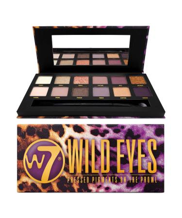 W7 |Wild Eyes Judged Pigment Palette |Tones: cremal matt shimmer & glitters |Colors: soft purple tones nudes pink tones and gold tones |Animal scoring vegan cosmetics