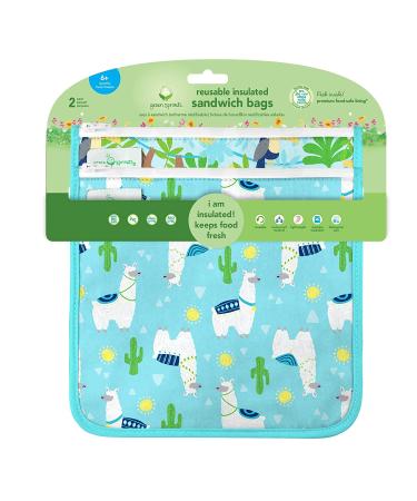 Green Sprouts Reusable Insulated Sandwich Bags - Aqua Llamas (2 Pack) | Eco-Friendly & Safe for 6+ Months - Buy Online on SooperMarket.com