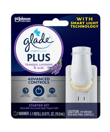 Glade PlugIn Plus Air Freshener Starter Kit Scented Oil for Home and Bathroom Tranquil Lavender & Aloe 0.67 Fl Oz 1 Warmer + 1 Refill