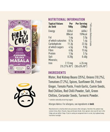 Holy Cow! Daal Curry Kit (5 x 400g) Kashmir Rajma Masala Kidney Bean Gluten Free Vegan Curry Kit Indian Snacks Indian Ready Meals. Red Kidney Beans. - Buy Online on SooperMarket.com