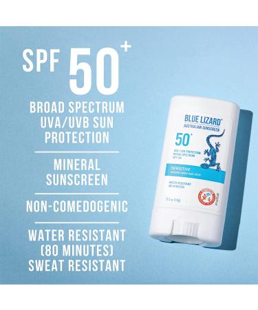 Blue Lizard Sensitive Mineral Sunscreen Stick SPF 50+ - Water Resistant - UVA/UVB Protection - Fragrance-Free - 0.5 Oz - Buy Online on SooperMarket.com