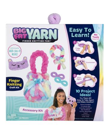 Big Fat Yarn Accessory Kit - Finger Knitting Fun - DIY All in One Ultimate Knitting Kit - Level 1: Beginner, Arts and Crafts for Kids Teens Tweens and Adults - 10 Project Ideas - Ages 6+