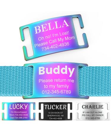 Yehanti dog brand with engraving - personalized trailer brand for dogs cats and puppies - stainless steel dog brand personalized with name telephone number and address (XL colorful) XL (for 25mm wide collar) colorful)
