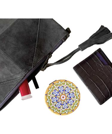 Turkish Metal Compact Mirror - Small Round Mirror with Magnetic Close, 1x & 2x Magnification for Handbags - Bright & Funky Geometric Pattern - Ideal for Travel and Commutes - Buy Online on SooperMarket.com