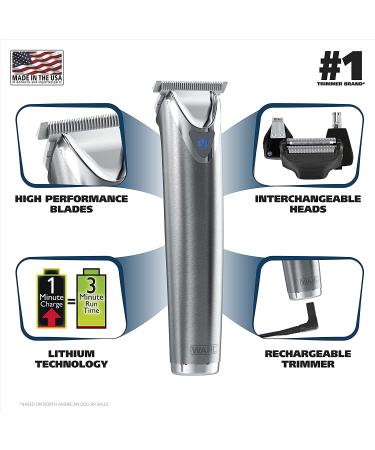 Wahl Stainless Steel Lithium Ion 2.0+ Beard Trimmer for Men - All-in-One Grooming Kit - Model 9864SS - Buy Online on SooperMarket.com
