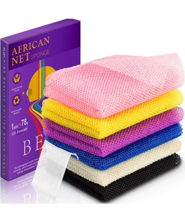 6-Piece African Net Sponge - Ensemble for Shower Exfoliation Body Scrubs and Back Cleansing - Ideal for Everyday Use Ensuring Smoother Skin Yellow - White