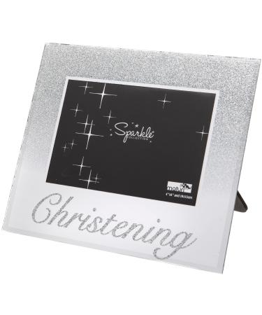 Maturi Silver Glitter Photo Frame Mirrored 6 x 4 Inch Christening Gift