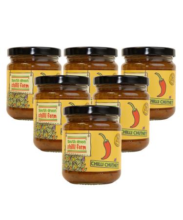 South Devon Chilli Farm Chilli Chutney | Traditional Chutney with a Mild Chilli Heat - Ideal for Cheese & Crackers & Sandwiches - Made with Fresh Chillies - Gluten Free Case of 6 220g