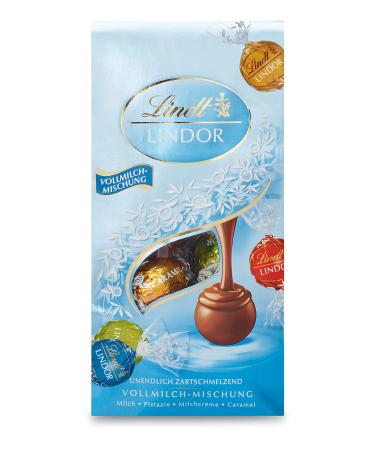 Lindt chocolate lindor whole milk mixture |137 g bag |approx. 10 balls whole milk chocolate with a delicate melting filling in the varieties of milk pistachio double milk caramel |Praline gift whole milk mixture 137 g (1 Pack)