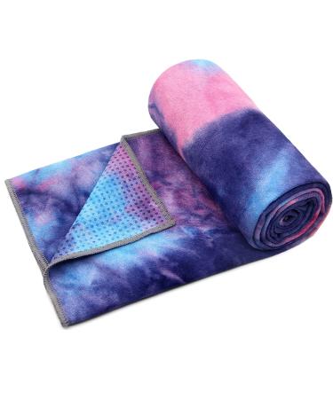 Yoga Towel,Hot Yoga Mat Towel with Grip Dots Sweat Absorbent Non-Slip for Hot Yoga, Pilates and Workout 24" x72, Purple & Blue