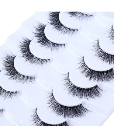 Wleec Beauty Short False Eyelashes set - 7 Pairs of 12mm Wispy Fluffy 3D Faux Mink Lashes for Natural Cat Eye Look | Clear Band | CC95 - Buy Online on SooperMarket.com
