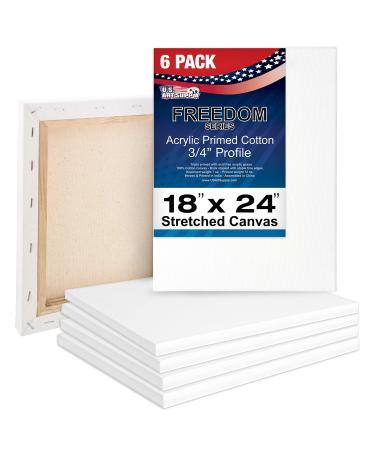U.S. Art Supply 18 x 24 inch Stretched Canvas 12-Ounce Primed 6-Pack - Professional White Blank 3/4 Profile Heavy-Weight Gesso Acid Free Bulk Pack - Painting Acrylic Pouring Oil Paint