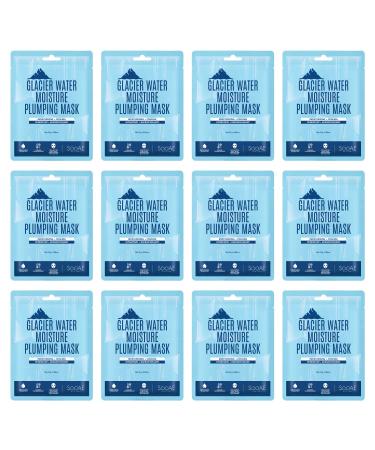 Soo'AE Glacier Water Moisture Plumping Mask - 12 EA Moisturizing Cooling Facial Mask Glacier Hydrating Face mask Korean skincare Cotton Facial mask pack 12 Count (Pack of 1)