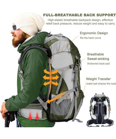 Loowoko 50L Waterproof Hiking Backpack with Rain Cover - Lightweight 45+5 Liter Camping Essentials Bag in Green - Buy Online on SooperMarket.com