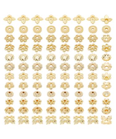 PH PandaHall 144pcs 24K Gold Plated Flower Bead Caps  12 Styles Brass End Caps Golden Spacer Beads Caps 4 6mm Hollow Jewelry Spacer Caps for DIY Craft Earrings Bracelets Necklaces Jewelry Crafts