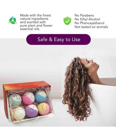 Natural Bath Bombs Spa Set - 6 Fizz Balls with Lavender, Jasmine, Rose, Calendula, Green Tea & Osmanthus Scents - Coconut & Shea Butter for Genuine Moisturization - Relax and Soften Skin - Buy Online on SooperMarket.com
