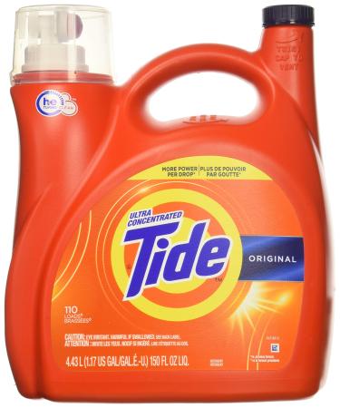 Tide Original 037000777335 High Efficiency Laundry Detergent 150 Oz / 4.43L Mega Value Size -110 Loads (2x Ultra Concentrated) More Power Per Drop Original 150 Fl Oz (Pack of 1)