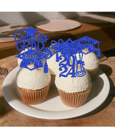 Rsstarxi 24 Pack 2024 Graduation Cupcake Toppers Glitter Congrats Grad 2024 Graduation Cap Diploma Cupcake Picks for Class of 2024 Graduation Theme Party Cake Decorations Blue - Buy Online on SooperMarket.com