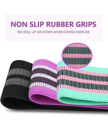 Fabric Resistance Bands Set of 3 for Hips & Glutes - Non-Slip Workout Bands for Men and Women - Strength Training Yoga Pilates Fitness - Black Purple Green - Buy Online on SooperMarket.com