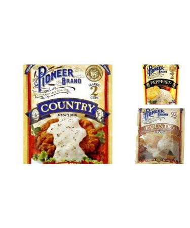 Pioneer Brand Gravy Variety Bundle, 2.75 oz (Pack of 6) includes 2-Count Peppered Gravy Mix + 2-Count Country Sausage Flavor Gravy Mix + 2-Count Country Gravy Mix