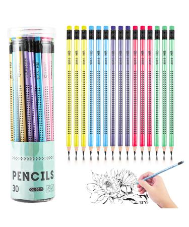Magrimaxio 30 pieces HB pencils wooden pencils set pencil with eraser pencils children non -slip pencil three -cant multicolored graphite pencil for writing aid from school office