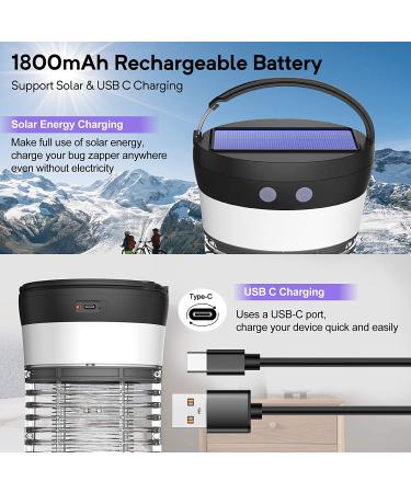 3000V Electric Solar Bug Zapper | Indoor Outdoor Mosquito Killer | Waterproof Pest Control Rechargeable Fly Trap for Home Kitchen Patio Camping - Buy Online on SooperMarket.com