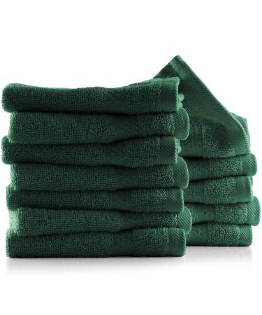 Hearth & Harbor Washcloths 12 Pack 13"x13" - 100% Cotton Wash Cloths for Your Body - Ultra Soft, High Absorbent, Quick Dry - Hunter Green Washcloths